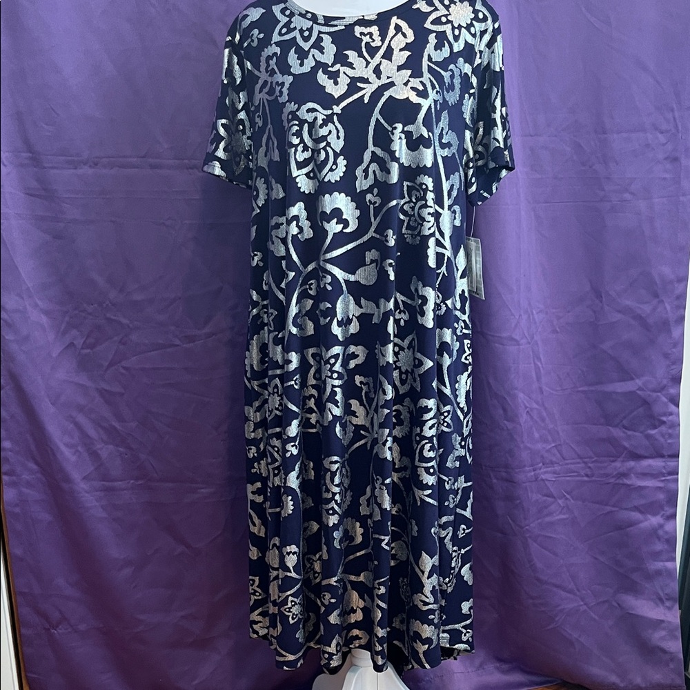 LuLaRoe Blue and Silver Floral Midi Dress